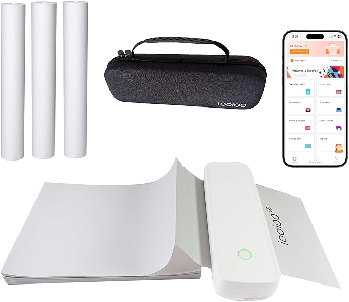 IOOIOO A80 Portable Printer no Ink Inkless Bluetooth Wireless Compact Small for 8.5x11 Letter Size Thermal Paper(impresora portátil),for iPhone Android Mobile Phone Laptop PC,Home Office Travel-White