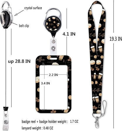 Black Work Badge Holder Lanyard with Retractable Badge Reel Clip Cute Lanyard for Keys ID Badge for Women Teens Girls Teachers School ID Card Holder(Coffee)