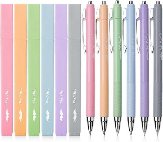 Mr. Pen- Aesthetic Highlighters and Pens No Bleed, 12 Pack, Assorted Colors Bible Highlighters No Bleed, Black Ink Bible Pens, No Bleed Highlighters for Bibles, Bible Pens No Bleed Through