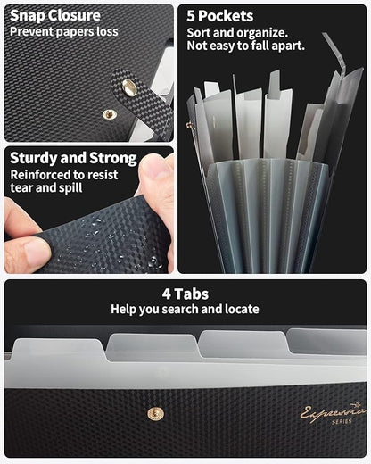 Sooez Expanding File Folder, Letter Size Accordion File Organizer, 5 Pocket Folders for Documents, Portable Filling Products for School Office Supplies, Navy Blue