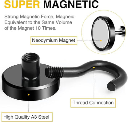 DIYMAG Black Magnetic Hooks, 80 LB Heavy Duty Strong Magnet with Hooks, Strong Rare Earth Neodymium Magnet Hooks for Hanging, Magnetic Hanger for Curtain, Home, Kitchen, Workplace, 20 Packs