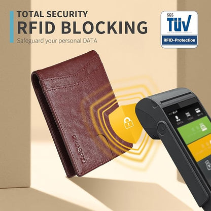 RUNBOX Wallet for Men Slim Rfid Leather 2 ID Window With Gift Box