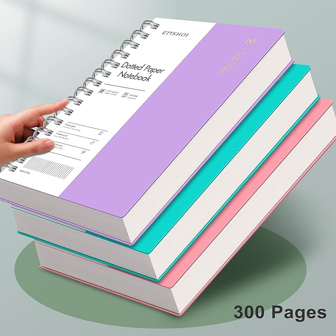EMSHOI A5 Spiral Notebook Bullet Dotted Journal, Small 5.7" X 8.22", 300 Pages/150 Sheets, 100gsm Dot Grid Paper, Waterproof Hardcover, for Office School Women Men Work Writing Notes-Purple