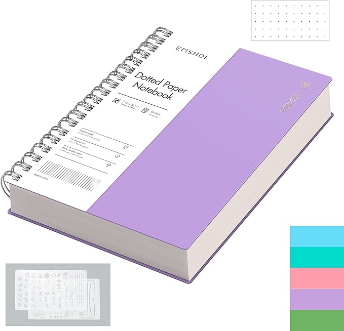 EMSHOI B5 Spiral Notebook Bullet Dotted Journal, Large 7.48" X 10.15", 300 Pages/150 Sheets, 100gsm Dot Grid Paper, Waterproof Hardcover, for Office School Women Men Work Writing Notes-Purple
