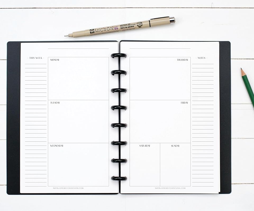 BetterNote Horizontal Undated Calendar Refill Pages for Disc Notebook, fits The Happy Planner, Discbound Levenger Circa, Staples Arc, TUL (Modern- 6 months, 8-Disc, 5.5"x8.5")