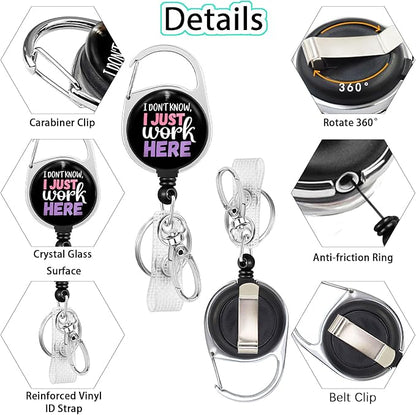 Gctriki Funny Badge Reel Retractable Heavy Duty with 360° Swivel Carabiner Clip, Fun ID Badge Holder Retractable Clip, Cute Nurse Teacher ID Card Holder Retractable Keychain Name Badge Clip