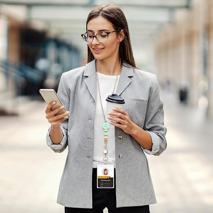 Colorful ID Badge Holder with Silicone Beads Lanyard Set,Cute Teacher Breakaway Lanyard for Keys & Keychain with Cute Retractable Badge Reel Holder,Gift for Women,Nurse, Teacher. (X)