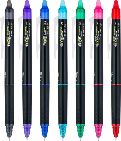 Pilot, FriXion Synergy Clicker Erasable, Refillable, Retractable Gel Ink Pens, Extra Fine Point 0.5 mm, Pack of 7, Assorted Colors