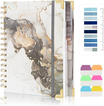 A4 Spiral Notebooks for Work, 300 Pages Lined Spiral Journal Notebook, 5 Subject College Ruled Journals for Writing, 11”x9.25''Journaling Notebooks for School Office Supplies (Grey Marble)