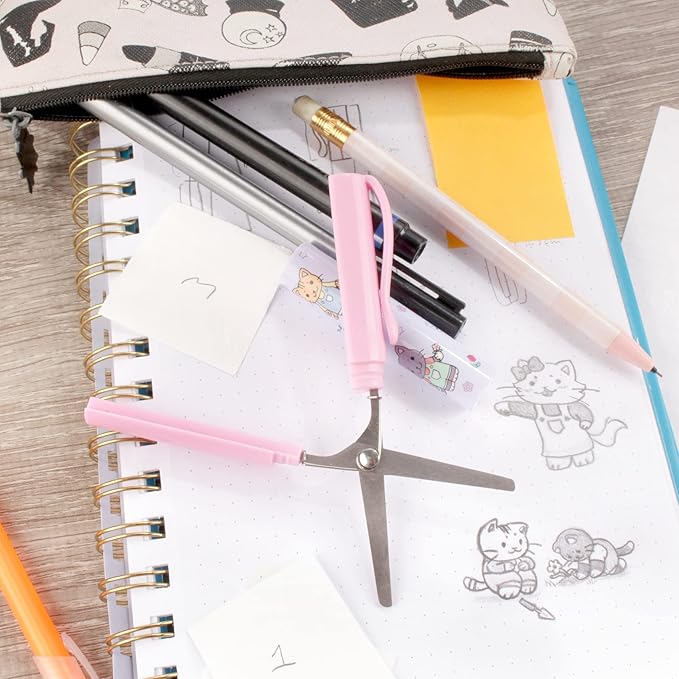 JubileeYarn Portable Travel Safety Scissors, Pen & Push Folding Style - Garden Kitty Pen, Dark Blue Pen, Dark Blue Push