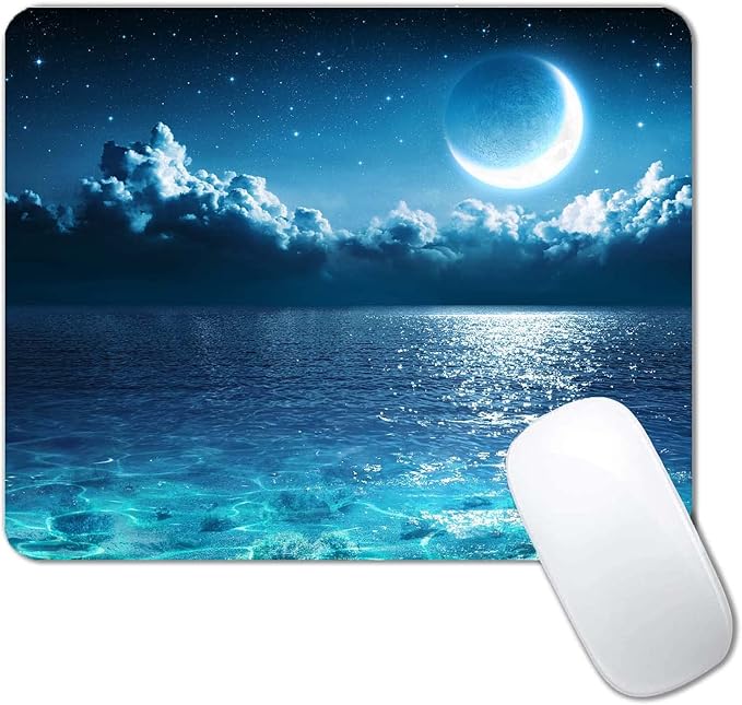 Ocean and Moon Mouse Pad Mouse Pad,Romantic Moon On Sea in Magic Night Mouse Pad,Mouse Mat Square Waterproof Mouse Pad Non-Slip Rubber Base Mousepad for Office Laptop, 9.5"x7.9"x0.12" Inch