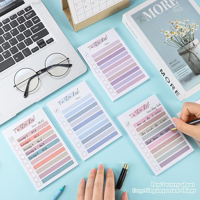 4 Packs to Do List Sticky Notes 4 x 6 Inches to Do Sticky Notes with Line, Adhesive to Do List Checklist Notepad Portable Planner for Home Office Supplies