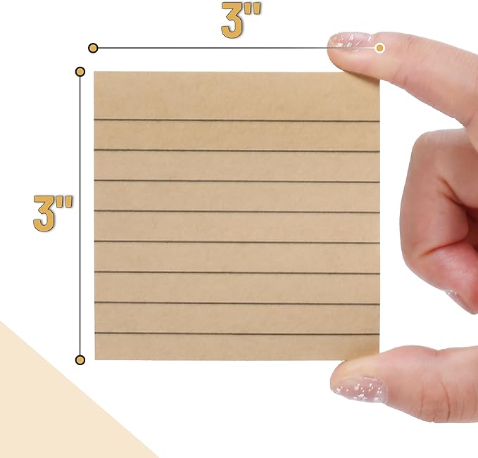 Mr. Pen- Lined Sticky Notes, 3”x3”, 8Pads, 480 Sheets, White & Kraft, Sticky Notes with Lines, Sticky Note, Self-Stick Note Pads, Sticky Notes Lined, Sticky Pads Sticky Notes Aesthetic, Lined Notepad