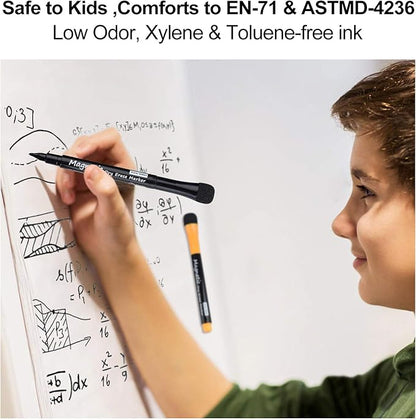 Magnetic Dry Erase Markers, Fine Tip Low Odor Whiteboard Markers for Kids & School, Work On White board & Calendar, Refrigerator (12 Pack)