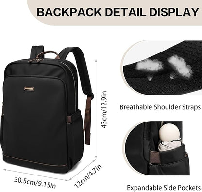 GOLF SUPAGS Laptop Backpack Purse for Women Water Resistant Teacher Nurse Bag, 15.6 Inch Work Business Travel Backpack (Black)