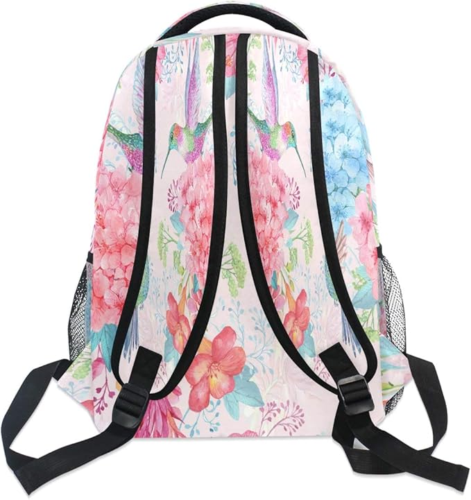Blueangle Tropical Flowers Hummingbirds Print Backpack Casual Daypacks Outdoor Sports Rucksack School Shoulder Bag for Men Women Boys Girls