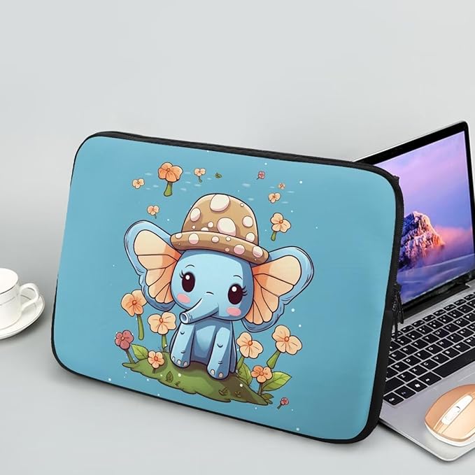 Cute Elephant Laptop Protective Sleeve for Women Girls 15 inch Computer Sleeve Bag Flower Zippered Pouches Lap Top Case Suitable for Daily Use Travel School Office Organizers Bag