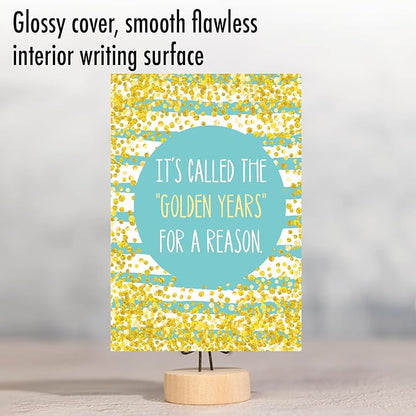 NobleWorks - Funny Happy Birthday Note Card with Envelope (4.63 x 6.75 Inch) - Bday Greeting Card for Women and Men - Congrats Bday Celebration Notecard - Golden Spelling C9570BDG