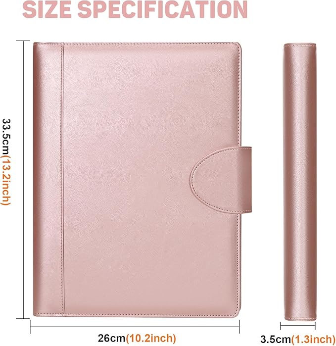 Toplive Portfolio 3 Ring Binder Padfolio Folder, Business Interview Resume Portfolio for Women Men A4/Letter Size Document Organizer with Clipboard Receipt Sleeve Card Holder, Rose Gold