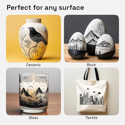 ARTISTRO 5 Black Acrylic Paint Pens, Acrylic Paint Markers Different Tip, Fabric Markers for Textile, Canvas, Rock, Glass, Wood, Paper, DYI, Pens for Kids and Adults