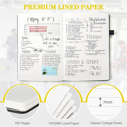 Lined Journal Notebook, 3 Pack A5 College Ruled Notebooks for Work, Hardcover Notebook Each with 2 Pockets & Pen, Leather Journal for Women, Men, 160 Pages, 100GSM Thick Paper (Multi-Colors 5.7"x8.3")