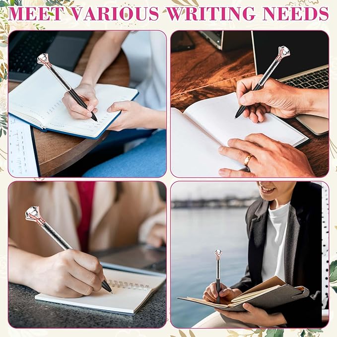 Sherr 100 Pack Big Crystal Diamond Pens Cute Ballpoint Pens Retractable Ballpoint Rhinestones Crystal Bling Gem Plated Black Gel Ink Office Supplies Gifts for Women(Black,Glitter)