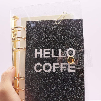 Glitter Powder PVC Binder Cover 6 Round Ring Binders Snap Button Closure Loose Leaf Folders Refillable Soft PVC Notebook Shell Protector (Gold 6 Rings, A6 Binder)