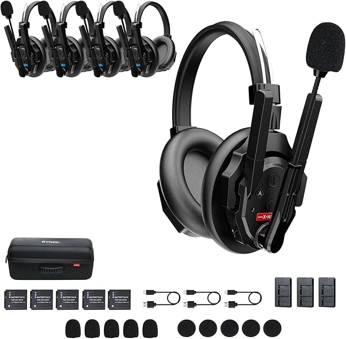 SYNCO XTalk XMax5 Dual-Ear Design Wireless Intercom Headset System Support 2.4GHz 9-Person Team Communication,Dual-mic AI Noise Cancellation,500M/1640FT Real-time Monitoring