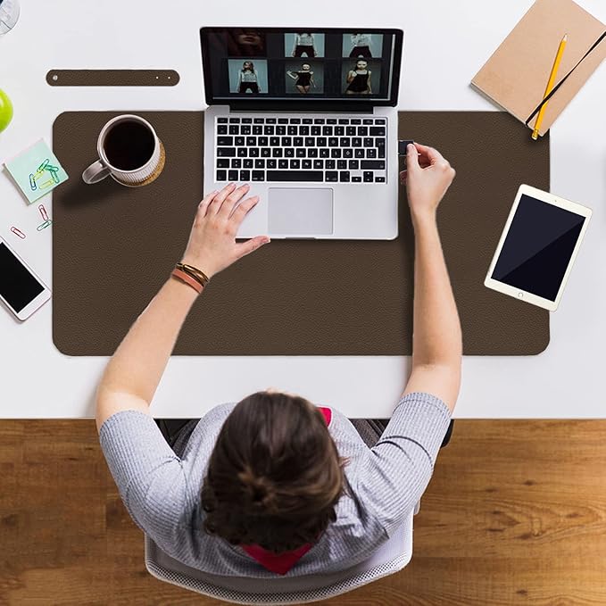 Boutilon Leather Desk Pad 24"x 14" Non-Slip Mouse Pad,Office Desk Mat,Waterprooft PU Leather Desk Blotter,Desk Pad Protector,Desk Writing Pad for Home Office Decor (S-Coffee)