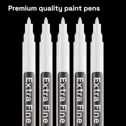 ARTISTRO 5 White Paint Pen for Rock Painting, Stone, Ceramic, Glass, Wood, Tire, Fabric, Metal, Canvas. Set of 5 Acrylic Paint White Marker Water-based Extra-fine Tip