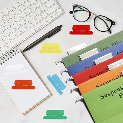 60pcs Folder Tabs & 120 Inserts, Multicolour Plastic File Folder Labels with Paper Inserts Hanging File Folder Tabs for Organize & Distinguish Hanging Files