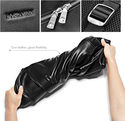 BOSTANTEN Leather Backpack College Laptop Travel Camping Computer Shoulder Bag Gym Sports Backpacks For Men Black