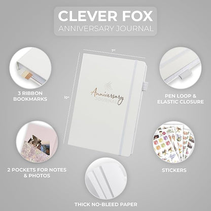 Clever Fox Anniversary Journal – Couple Memory Book & Photo Album with Writing Space – Wedding, Bridal Shower & Married Couple Gifts (White)