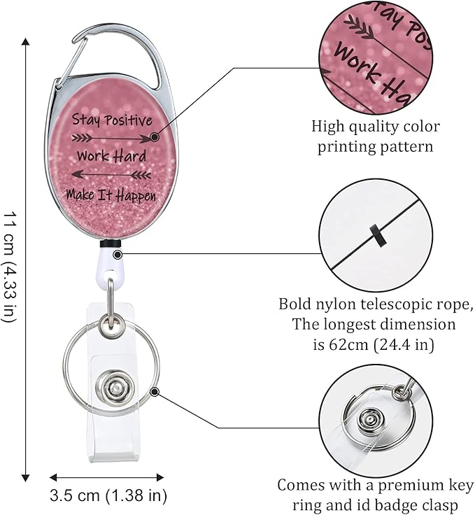 Badge Reels Retractable Double Sided Color Print Pattern Holders with Retractable Keychain and Badge Clip, Durable Nylon Rope