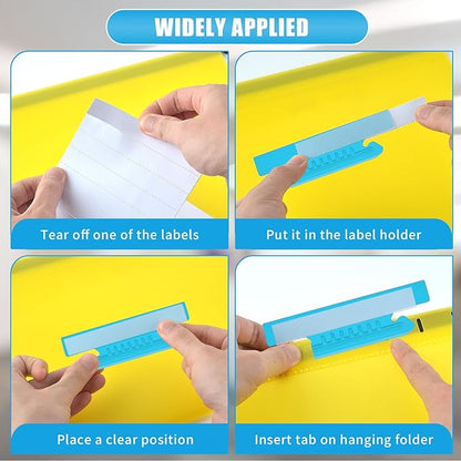 100 Pieces 4 Inch Hanging File Folder Tabs and Inserts Large Clear Plastic Hanging Folder Tabs for Filing Cabinet Folders Labels Back to School Supplies Assorted Colors (100)