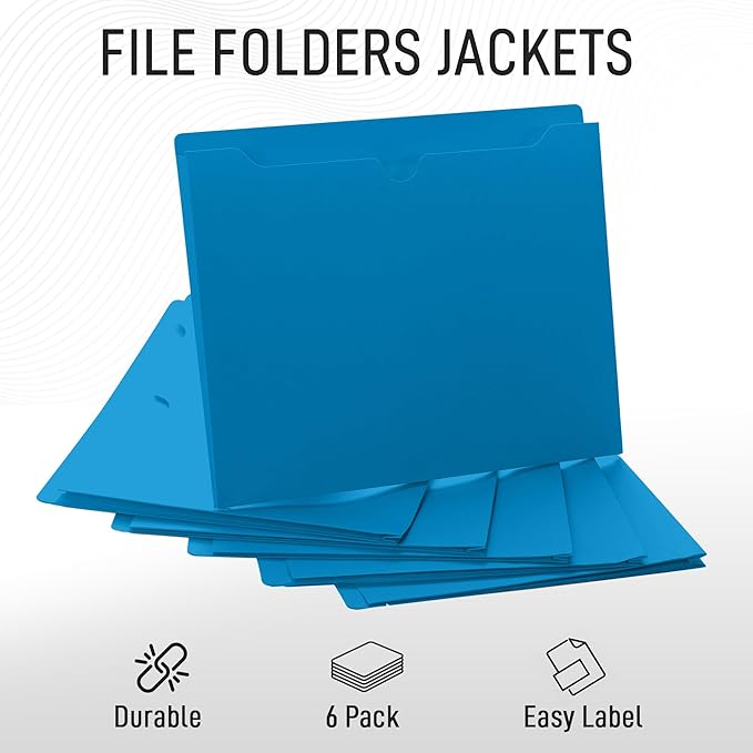 Blue File Jackets, 1 Inch Expansion, Letter Size, Reinforced Straight-Cut Tab, 6 Pack