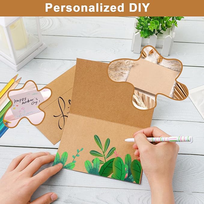 100 Packs Brown Blank Note Cards with Envelopes 5 x 7 Heavyweight Folded Cardstock and A7 Envelopes Self Seal for Invitations, Wedding, DIY Greeting Cards, Thank You Cards, Festival Blessings