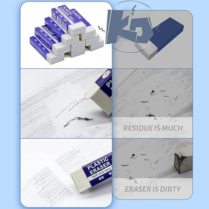 EULANT Pencil Erasers 10 Pieces, White 2B Rubbers Erasers for Schools Office Kids Adults, Soft Art Erasers for Writing Drawing Student Teachers