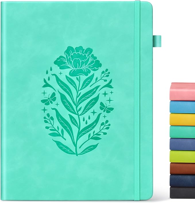 Lined Journal Notebook for Women, Hardcover Leather Journaling Notebooks, B5 200 Pages Large Journals for Writing, College Ruled Notebook for Work School, Note Taking Diary 7.6'' X 10'' Green