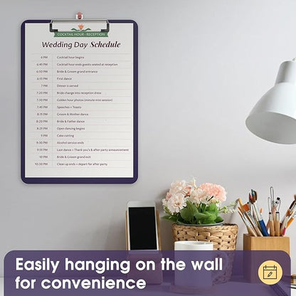 Plastic Clipboards 2 Pack, A4 Purple Clip Board 8.5x11 for Classroom, Students, Kid, Woman, Size 9" x 12.5" with Low Profile Clip, Office & School Supply