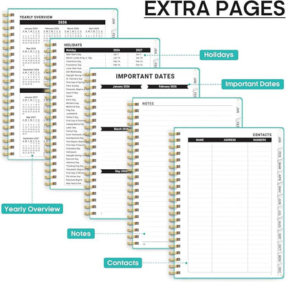2026 Planner, Weekly and Monthly Calendar Planner, January 2026 - December 2026, Hardcover 2026 Calendar Planner Book with Tabs For Women & Men, Inner Pocket, Spiral Bound, Perfect for Office Home School Supplies - A4 (8.5" x 11"), Aquamarine