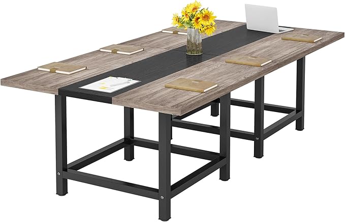 LITTLE TREE 6.5 Ft Conference Table, Modern Black Rectangle 78.74" L X 39.2" W X 29.52" H Wood Seminar Table for Office, Conference Room, 2 Separate Piece