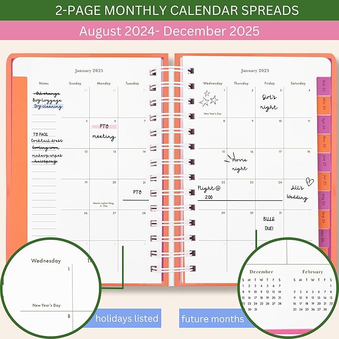 Kate Spade New York Medium Weekly and Monhtly Planner August 2024 - December 2025, Hardcover Spiral Agenda, Daily Planner with Monthly Calendar, Stickers, & Pockets, Your Lucky Day