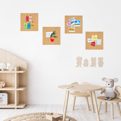 Cork Board Tiles - 4 Packs Adhesive Corkboards for Wall, Small Cork Board Squares Decorative for Office, School & Home