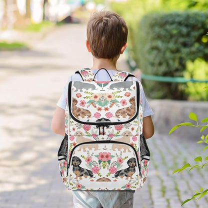 Dachshunds Dog Backpack with Reflective Strip for Kids Boys Girls Elementary School Bag Removable Chest Strap