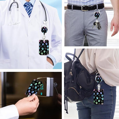 Dog paw Badge Holder with Retractable Reel and Breakaway Lanyard，Badge Clips Retractable Heavy Duty Badge Reel，Keychain，ID Holder with Breakaway Lanyard for School Nurse Office Teen