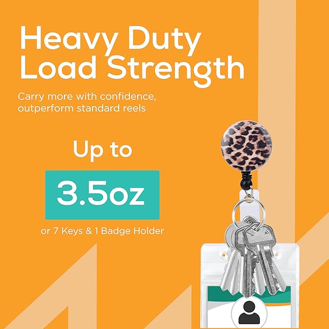 Will Well Badge Holders with Belt Clips for Securing onto Pockets and Purse Straps, with Retractable 27.5" UHMWPE Fiber Pull Cords, Strong Build with Fun Designs - 2-Pack, Cheetah Print