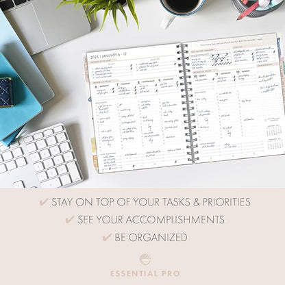 Essential PRO 2025 Daily, Weekly & Monthly Planner, 7"x9": 14 Months (Nov 2024 - Dec 2025) Monthly Tabs,Daily Tracking,Notes Pages,Storage Pocket,Bookmark w Sticky Notes (Watercolor Butterflies)