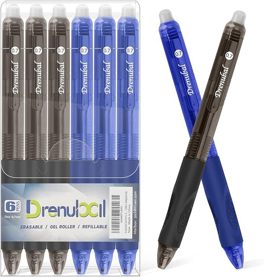 6-Pack Erasable Pen Set, Eraser Gel Pen,Erasable Pens, Ballpoint Pen, Fine 0.7mm Erasable Pen for a smooth writing experience - perfect for school, office and as a gift for kids or friends.