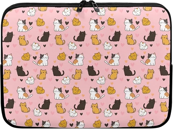 Cat Print Laptop Briefcases for Men Women, Heart Pattern Laptop Sleeve Case Water Resistant Neoprene Computer Carrying Cover 15 Inch Laptop Carrying Bag
